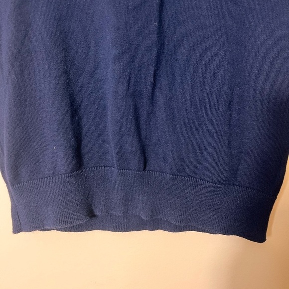 Banana Republic Cotton Ruffle Neck Short Sleeve Sweater Navy Size Small Preppy - Picture 6 of 9